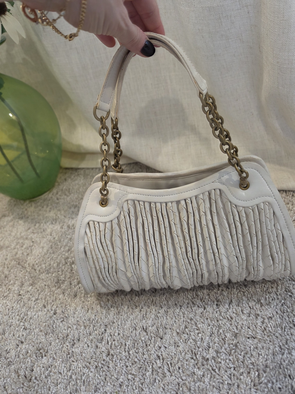 Bottega Veneta White Ruched Leather - Vintage